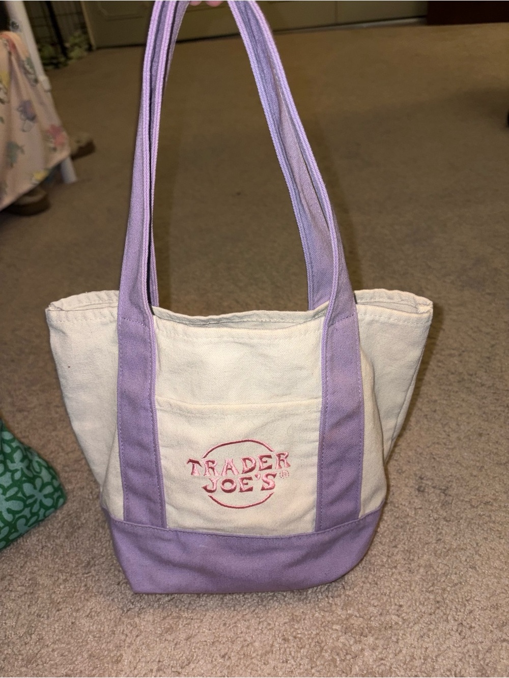 Trader Joe's Cream and Lavender Canvas Tote Bag